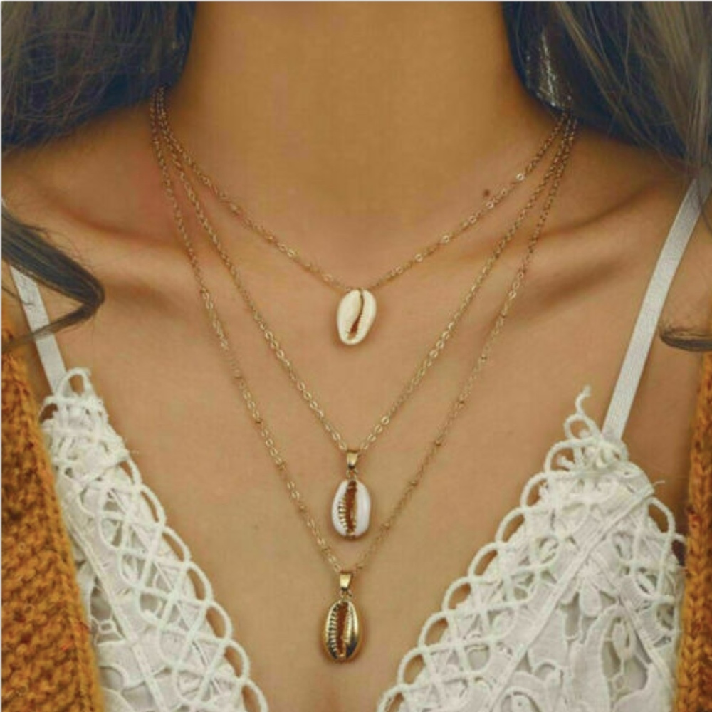Bohemian Shell Beach Layered Necklace beach cruise wear 24" *